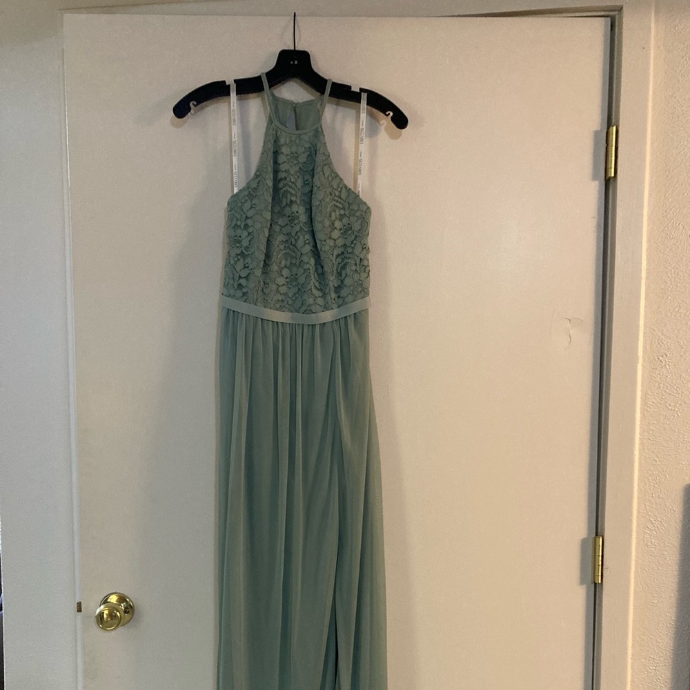 David’s Bridal dusty sage bridesmaids gown